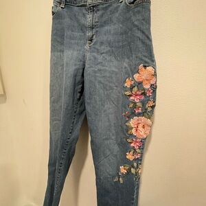 Lane Bryant Blue Jeans with Floral Embroidery